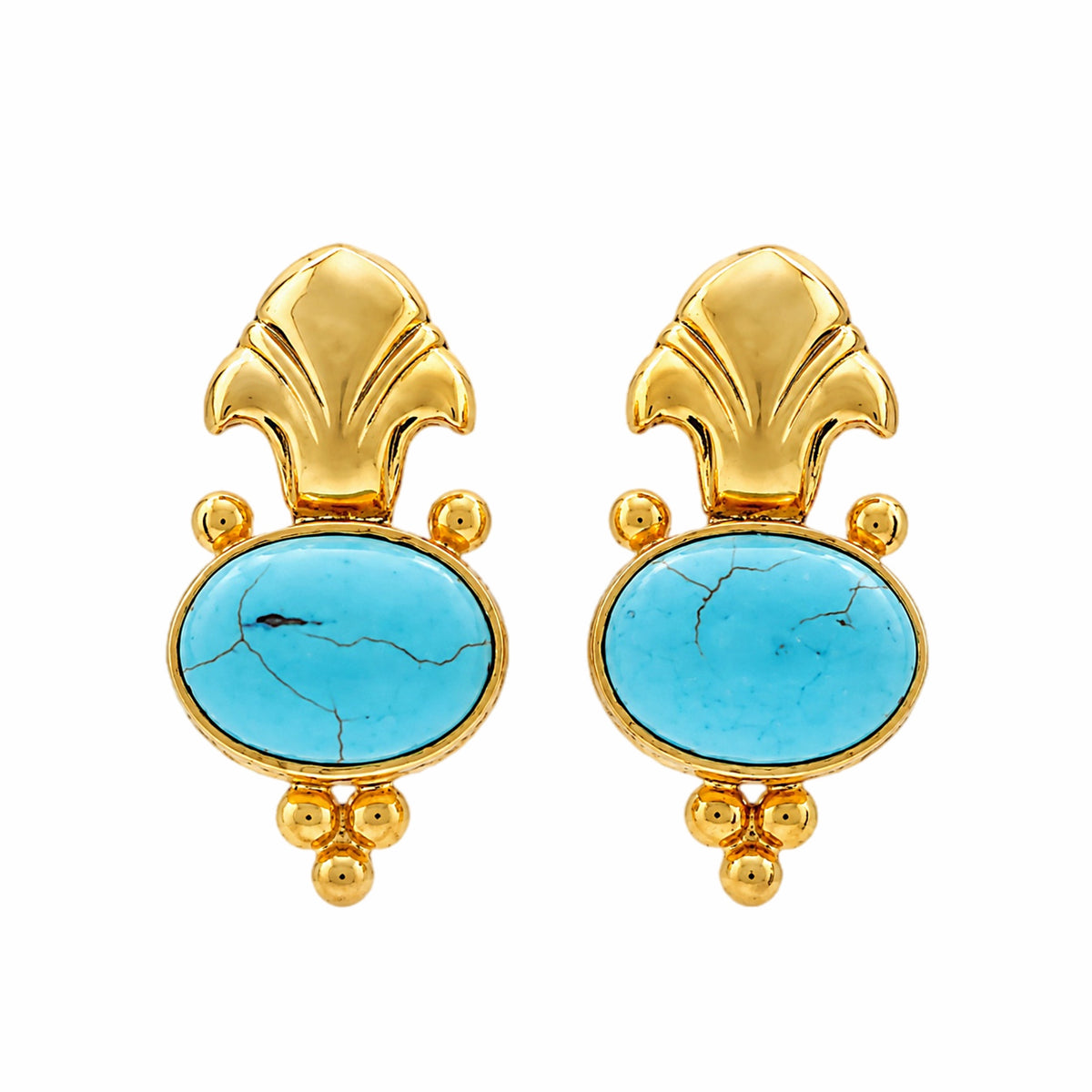 Beautiful handmade gold plated Fleur de lis gold plated turquoise fleur de lis earrings
