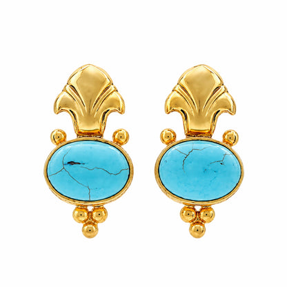 Beautiful handmade gold plated Fleur de lis gold plated turquoise fleur de lis earrings