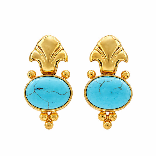 Beautiful handmade gold plated Fleur de lis gold plated turquoise fleur de lis earrings