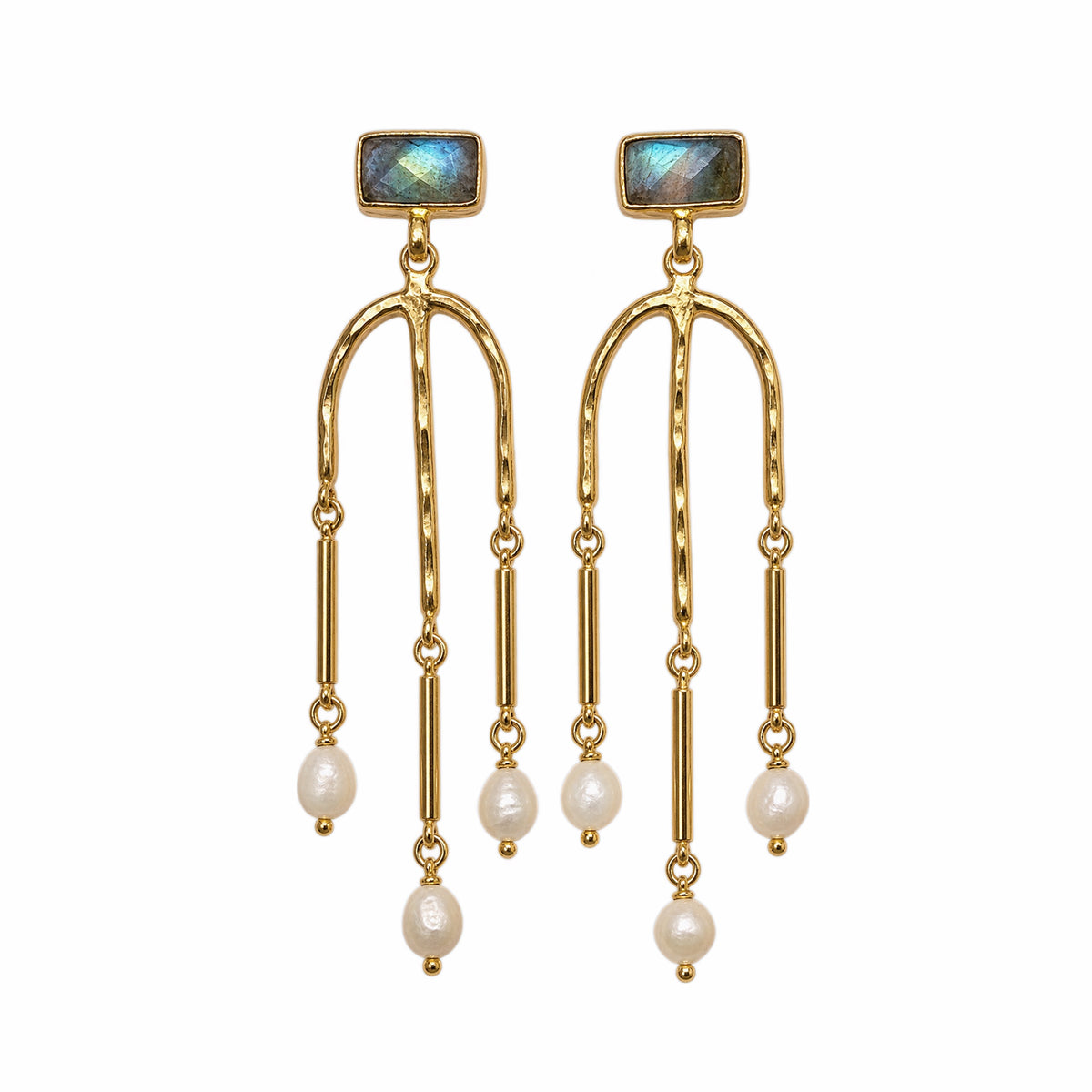 Leyla Labradorite and Pearl Cascade Earrings