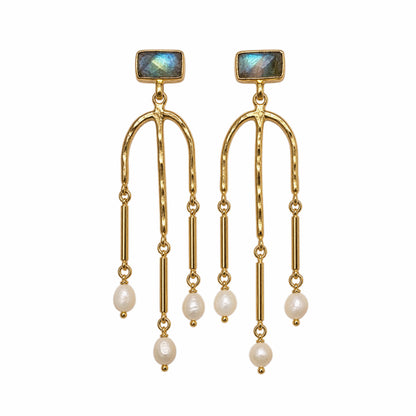 Leyla Labradorite and Pearl Cascade Earrings
