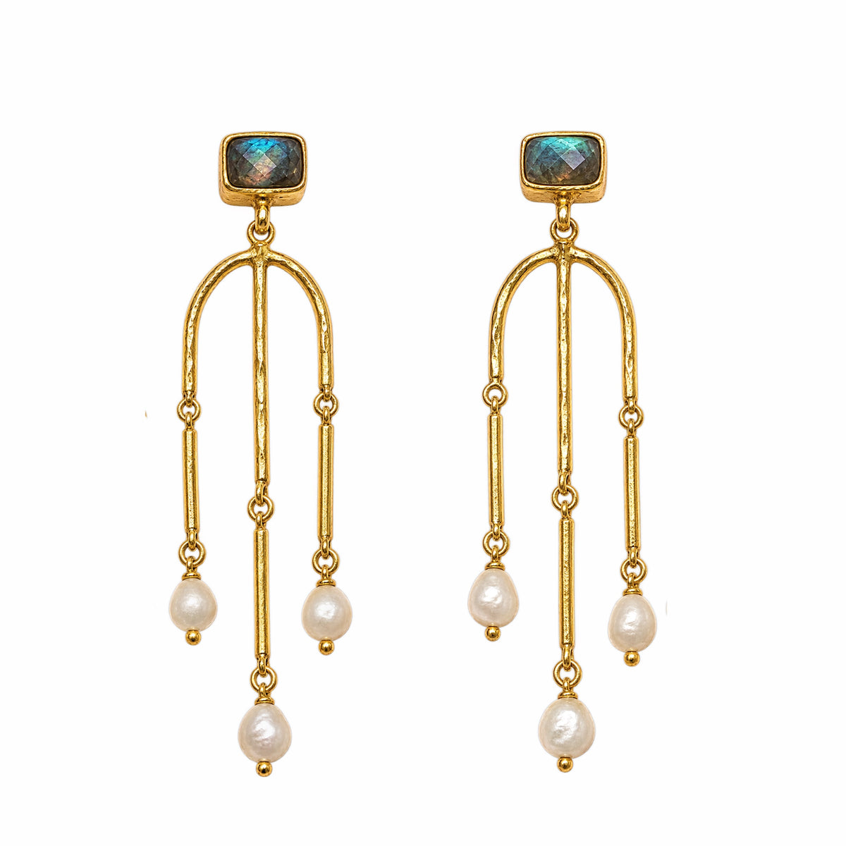 Leyla Labradorite and Pearl Cascade Earrings