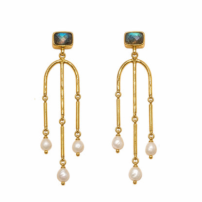 Leyla Labradorite and Pearl Cascade Earrings