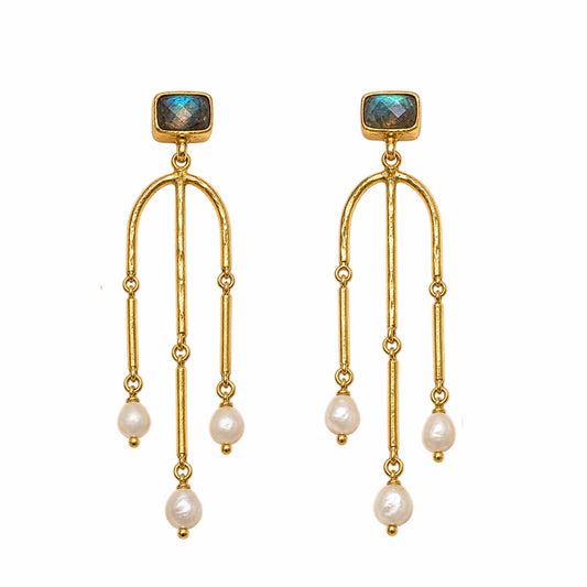 Leyla Labradorite and Pearl Cascade Earrings