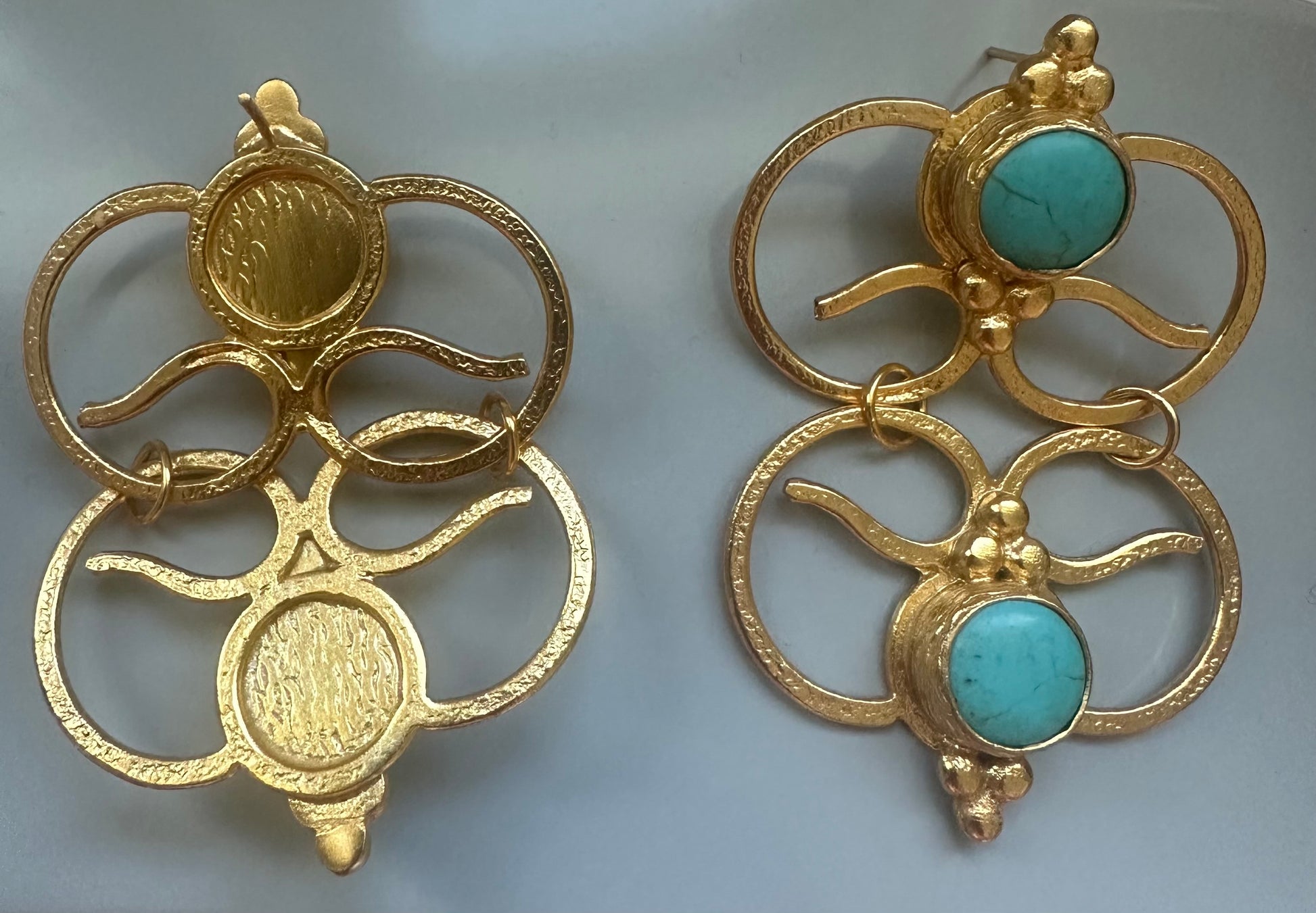 Handmade sustainable high quality gold-played bold turquoise statement earrings 