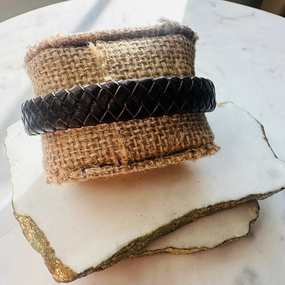 Back of Men’s handmade brown braided bracelets