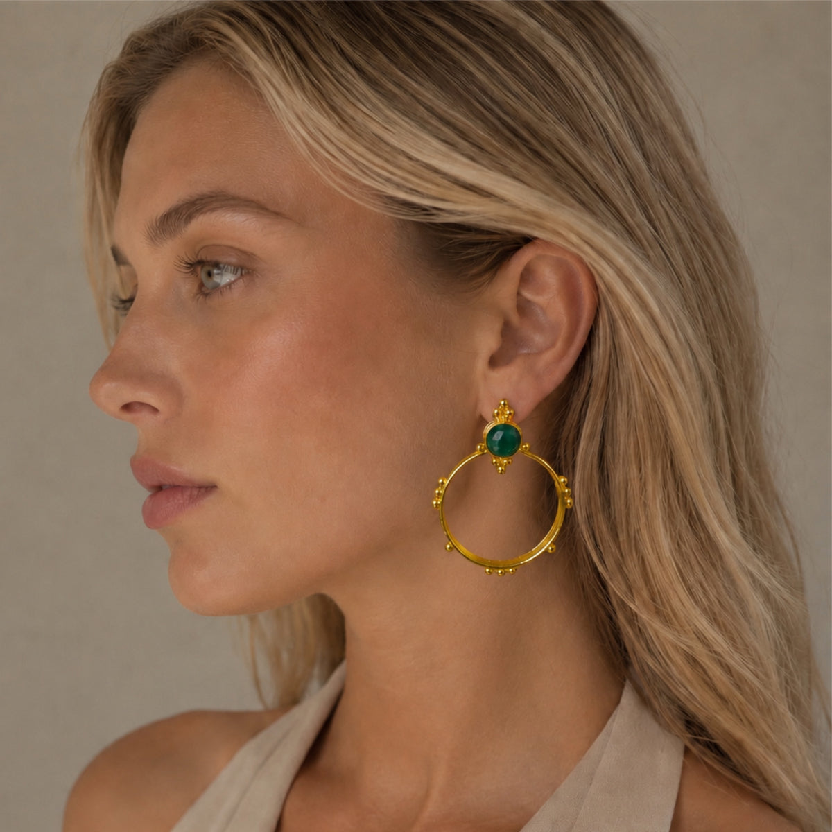 Surya Gold and Emerald Hoops