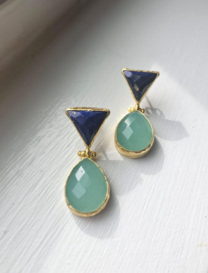 Aegean Sea Lapis and Aqua Chalcedony Earrings