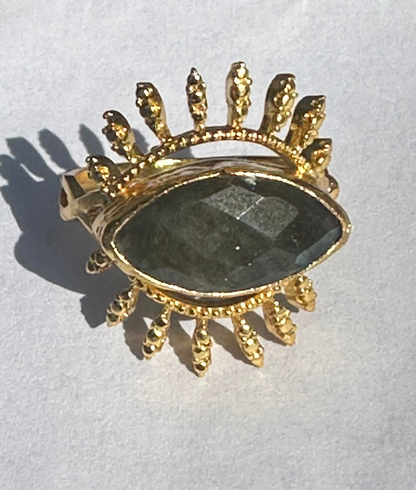 Gold Evil Eye Ring Labradorite