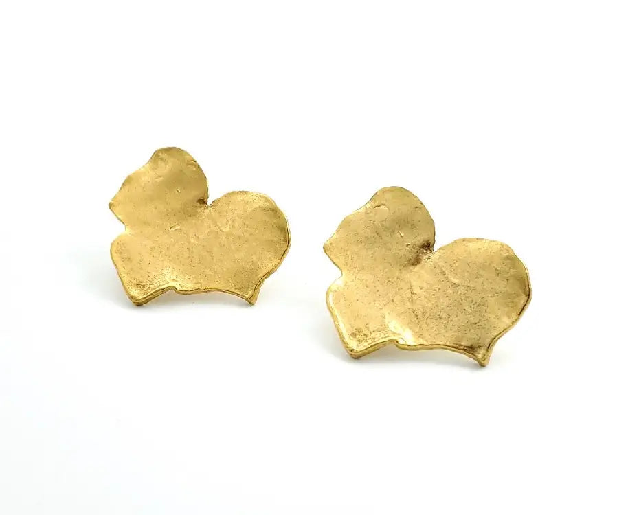 Stylish handmade contemporary bold gold-plated leaf stud earrings 