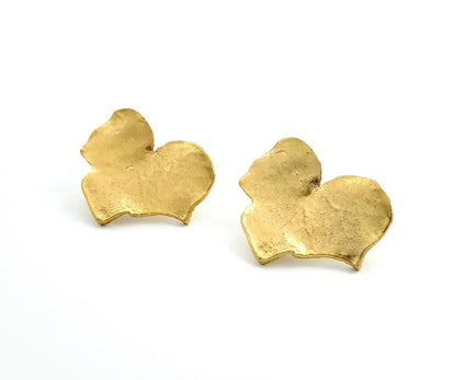 Stylish handmade contemporary bold gold-plated leaf stud earrings 