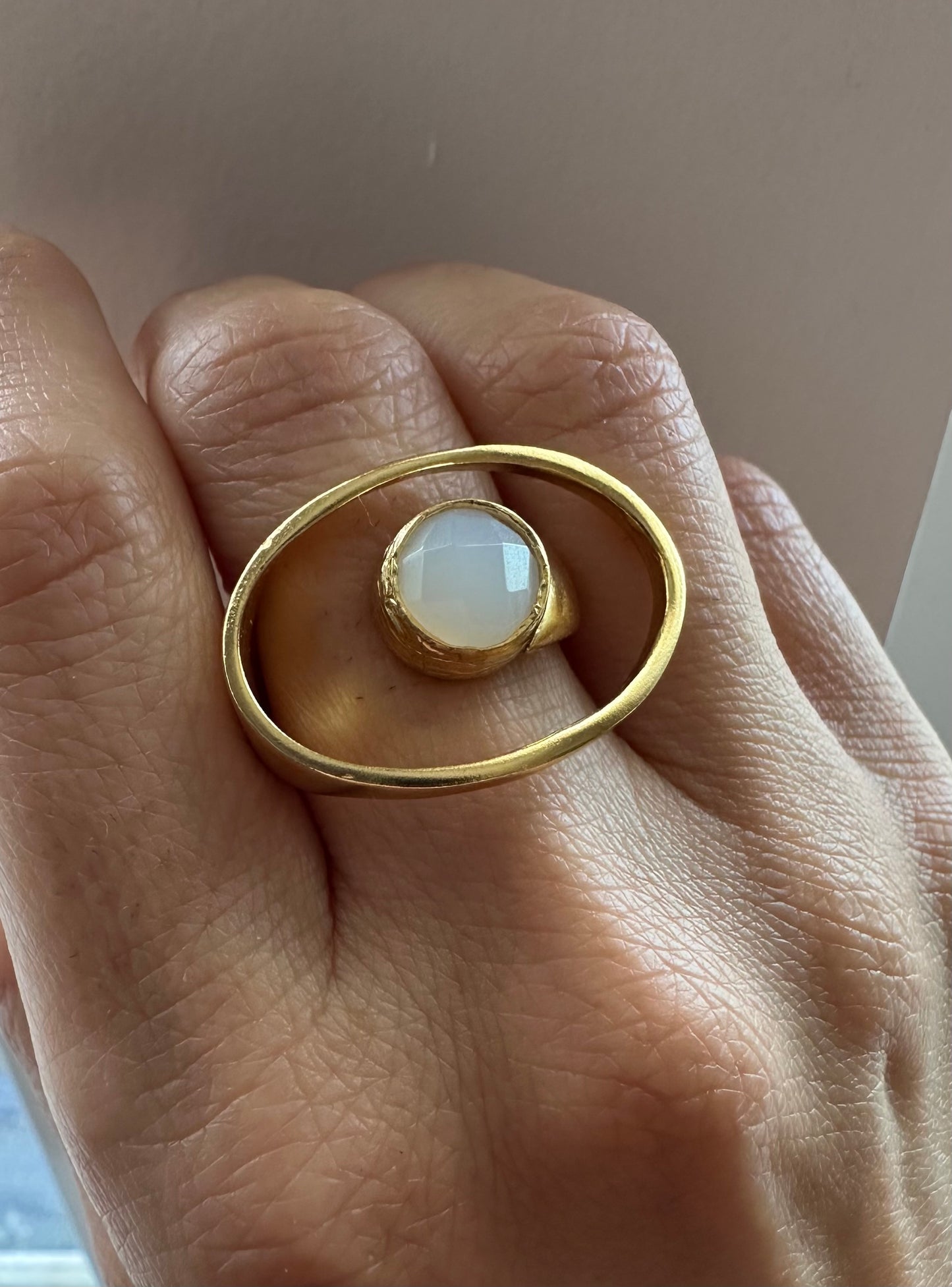 Contemporary Dervish Gold and Snow Quartz Ring