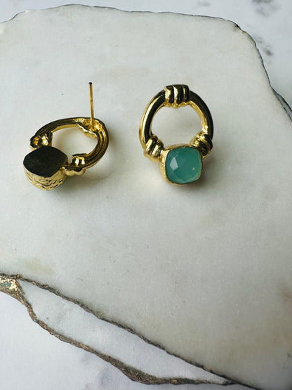 Ada Gold and Aqua Chalcedony Studs