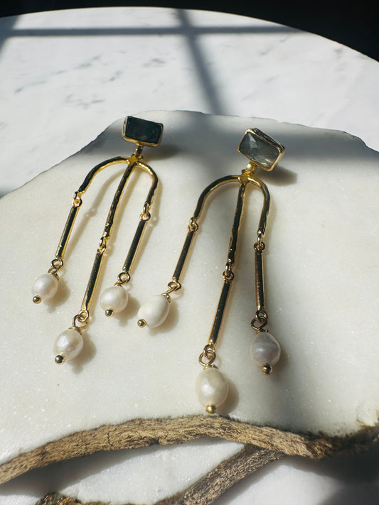 Leyla Labradorite and Pearl Cascade Earrings
