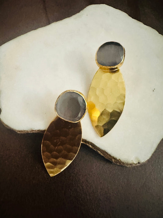 Karan Gray and Gold Hammer-Finished Earrings