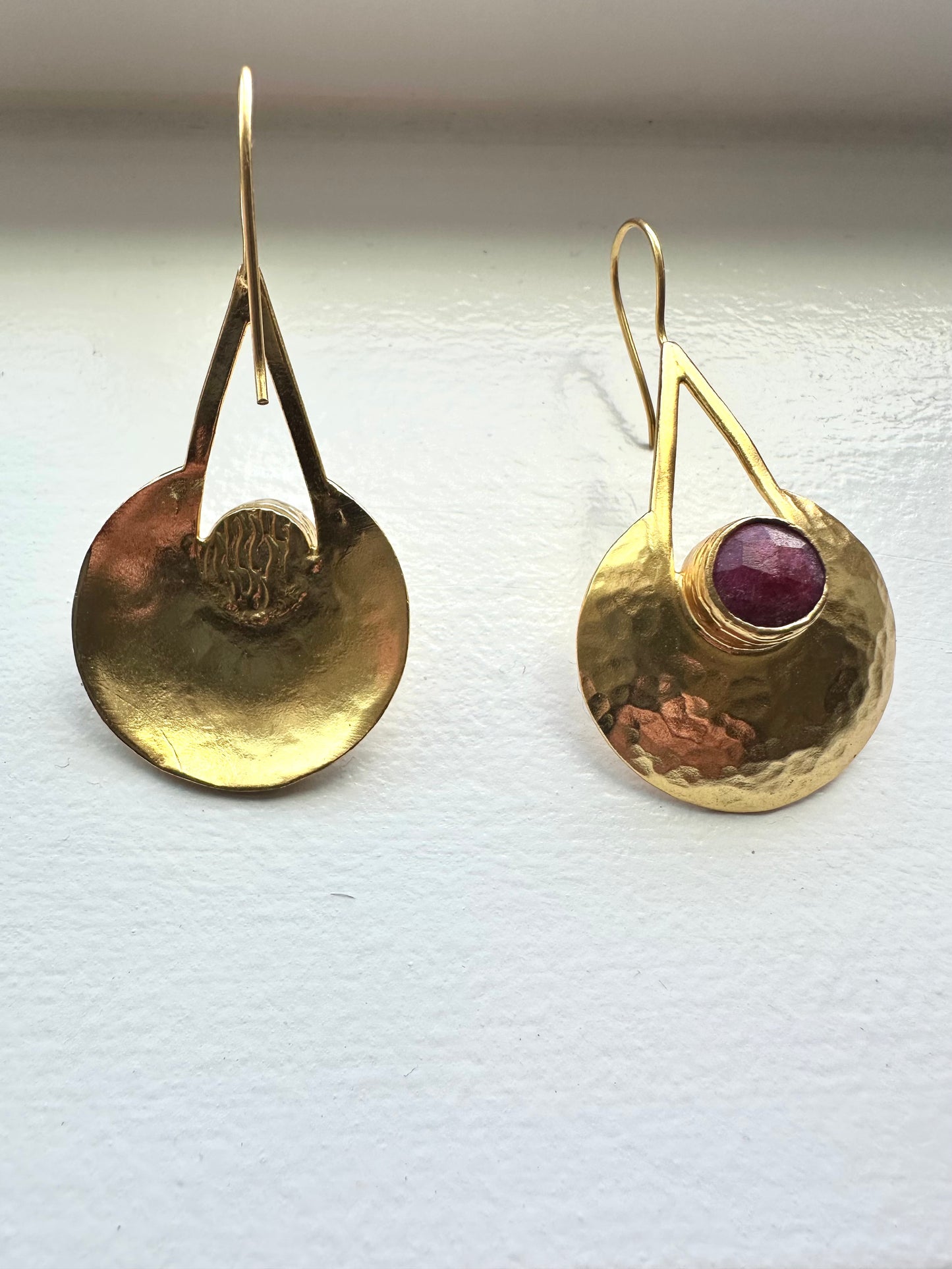 Elif Gold Disc Ruby Dangle Earrings
