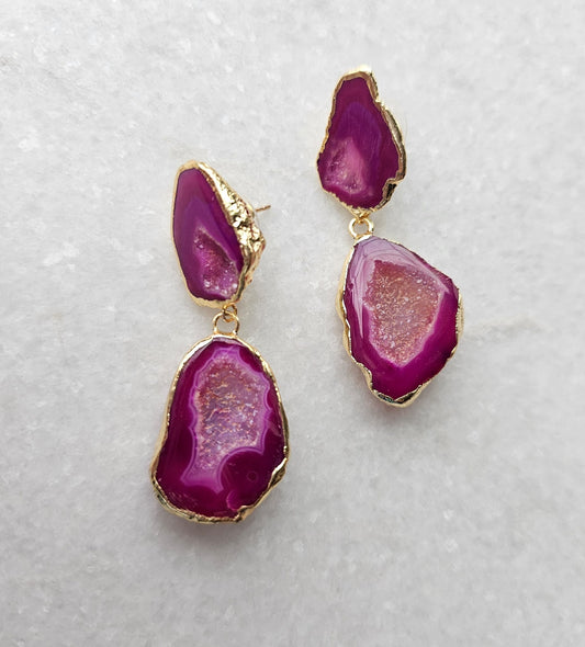 Magenta Reef Geode Earrings