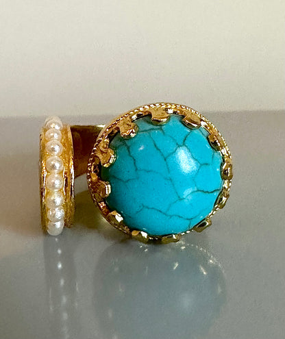 Asil Turquoise and Pearl Gold Ring