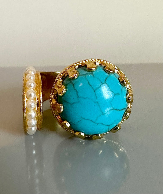 Asil Turquoise and Pearl Gold Ring