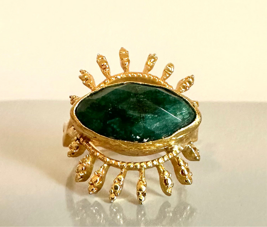 Gold Evil Eye Ring Green Jade