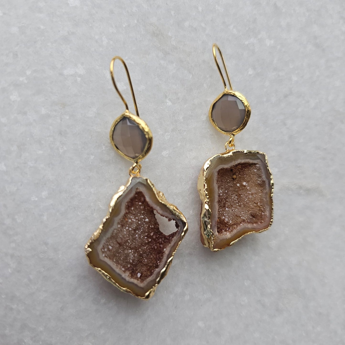 Taupe Sea Star Geode Earrings