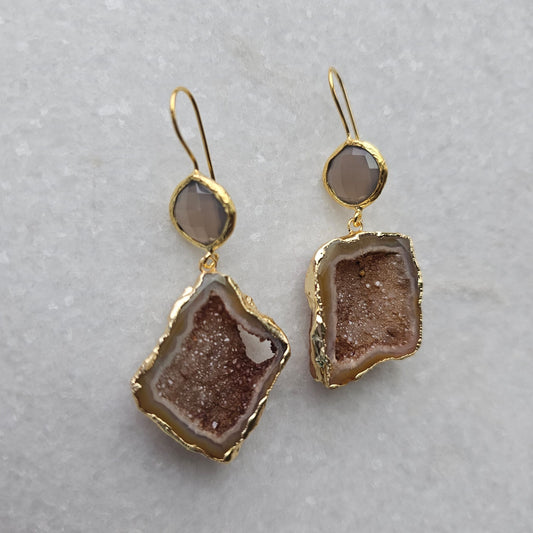 Taupe Sea Star Geode Earrings