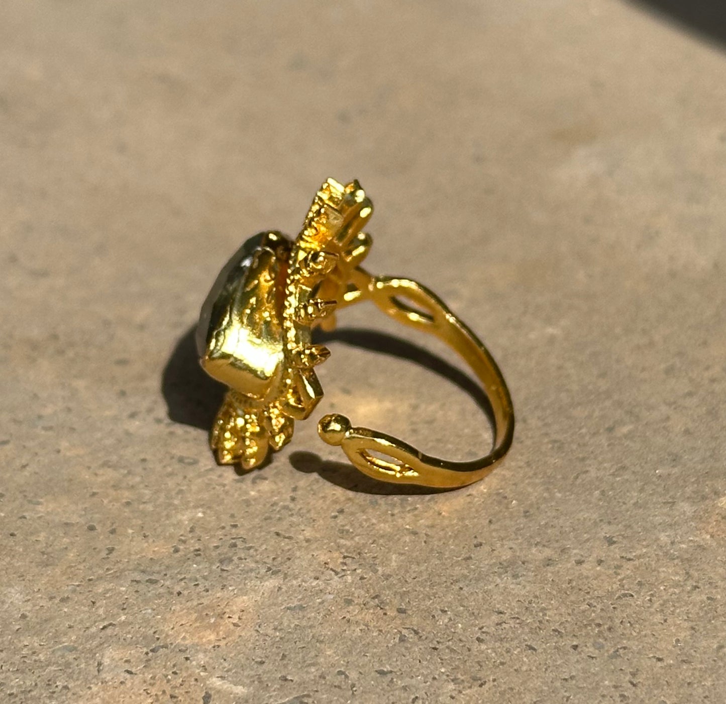 Gold Evil Eye Ring Labradorite