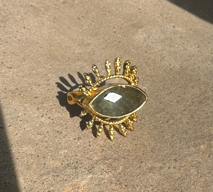 Gold Evil Eye Ring Labradorite