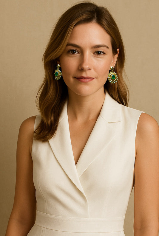 Gulya Emerald and Pearl Pendant Earrings