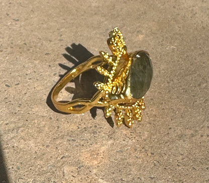 Gold Evil Eye Ring Labradorite