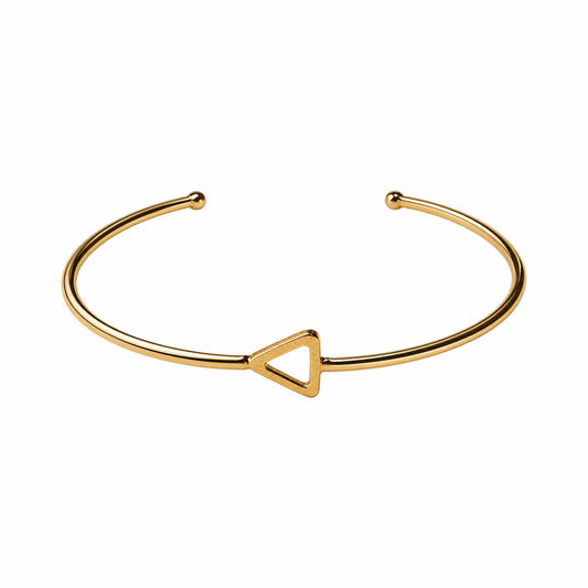 Gold-plated sustainable bracelet with a triangle charm on a white surface