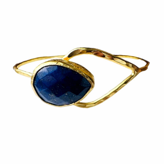Hammer finished lapis teardrop cuff bracelet