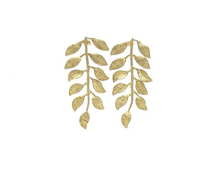 Artisanal eco-friendly Gold-plated leaf earrings on a white background