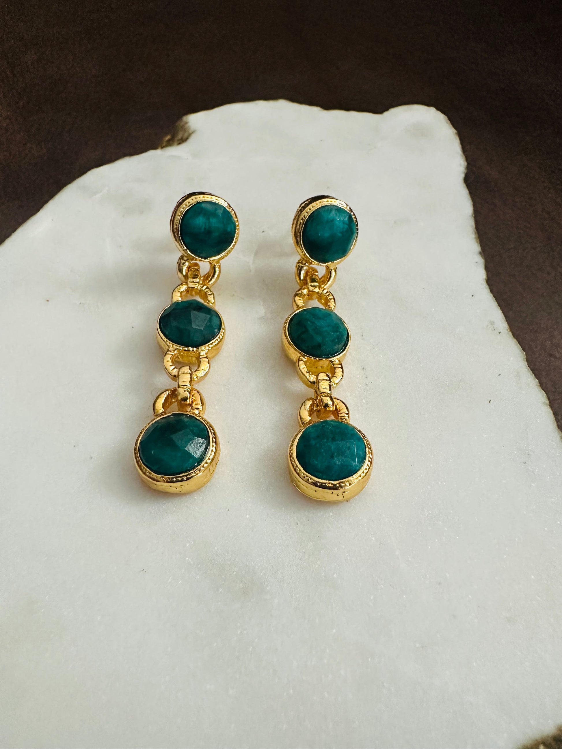 Gold multi-stone emerald earrings with