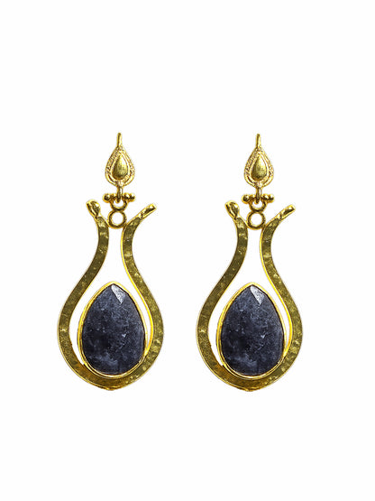 Handmade gold plated lapiz lazuli gemstone drop earrings Bebek jewels