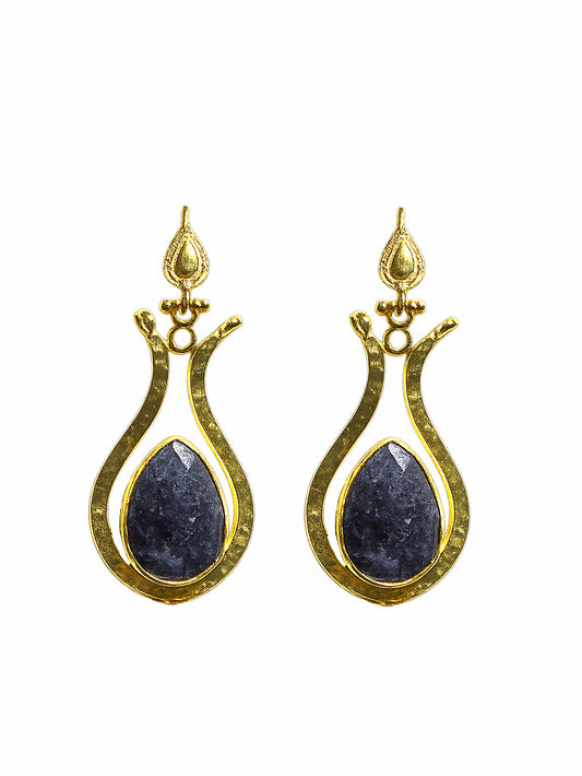 Handmade gold plated lapiz lazuli gemstone drop earrings Bebek jewels