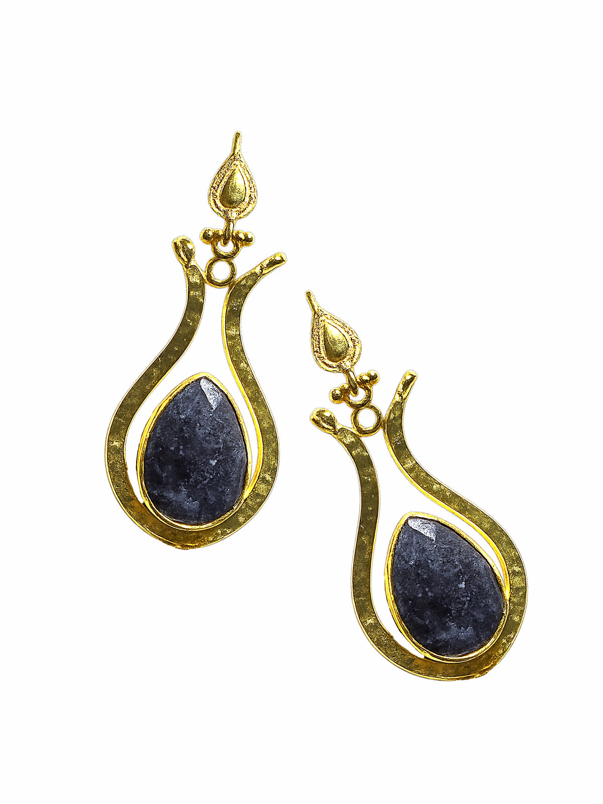 Handmade gold plated lapiz lazuli gemstone drop earrings arranged in style by Bebek jewels
