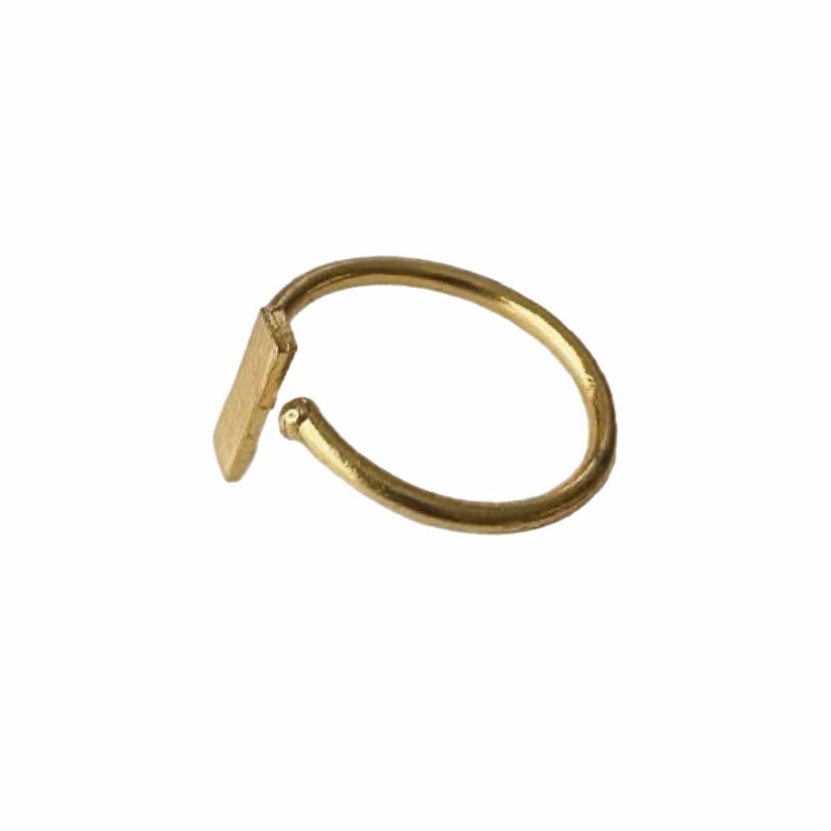 Handmade sustainable Gold-plated minimal ring with a rectangular tag on white