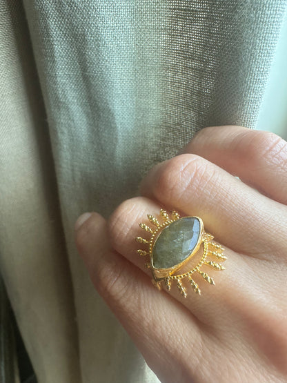 Gold Evil Eye Ring Labradorite