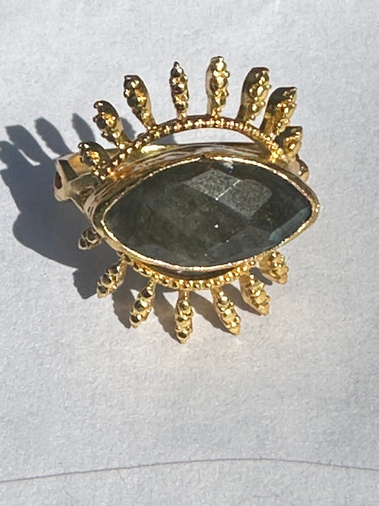 Gold Evil Eye Ring Labradorite