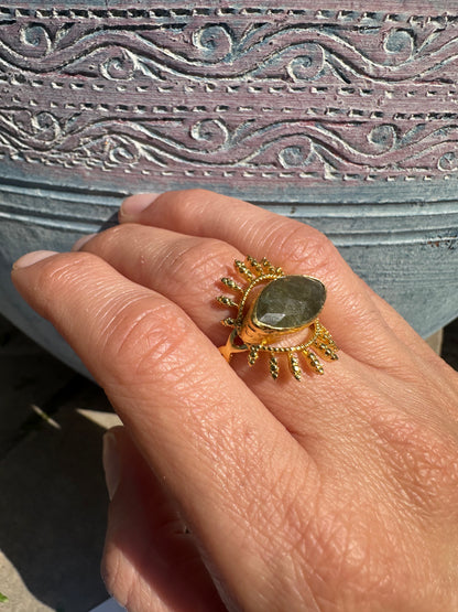 Gold Evil Eye Ring Labradorite