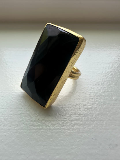 Rectangle Gold and Onyx Ring