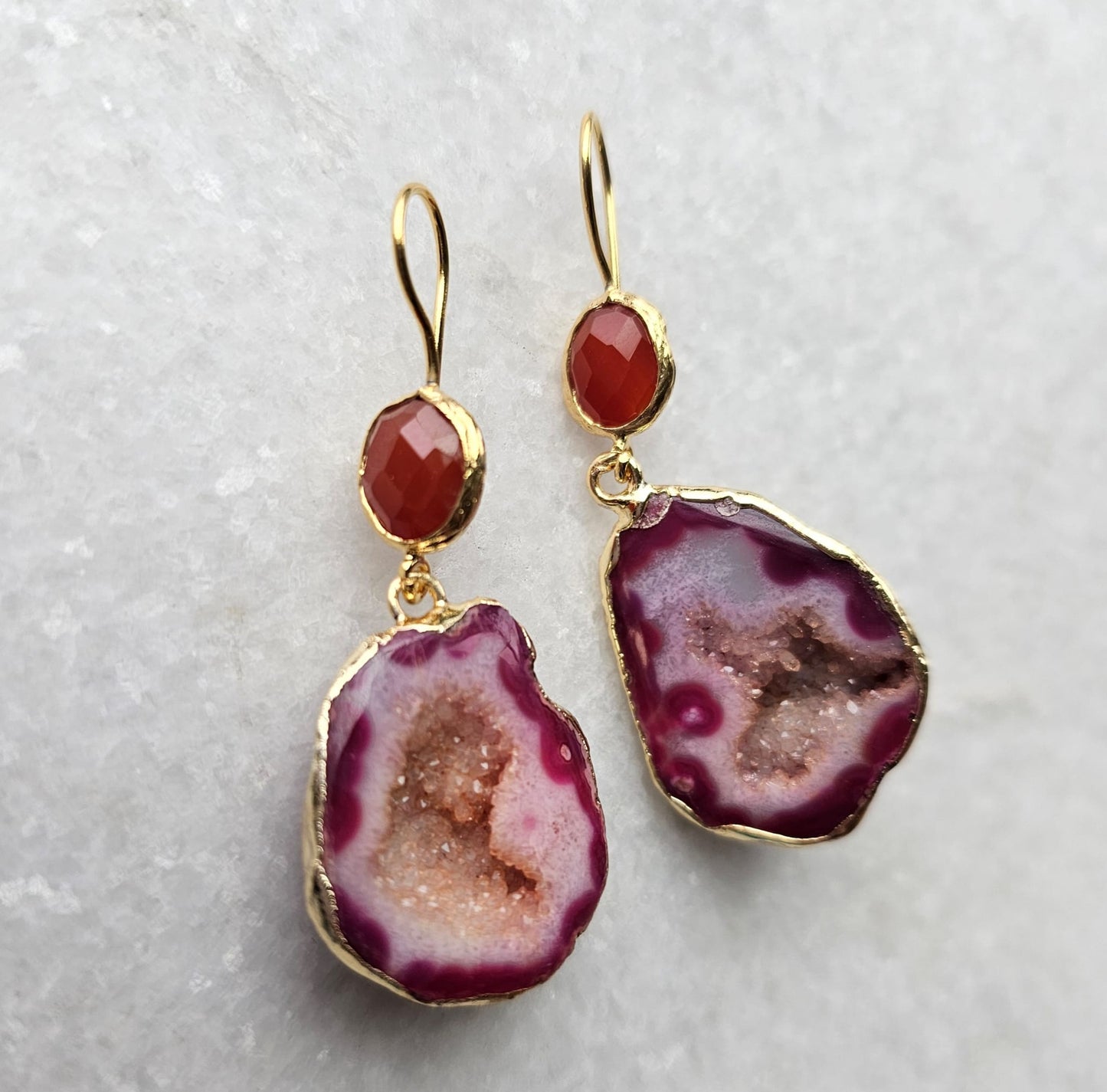 Magenta Mantis Geode Earrings