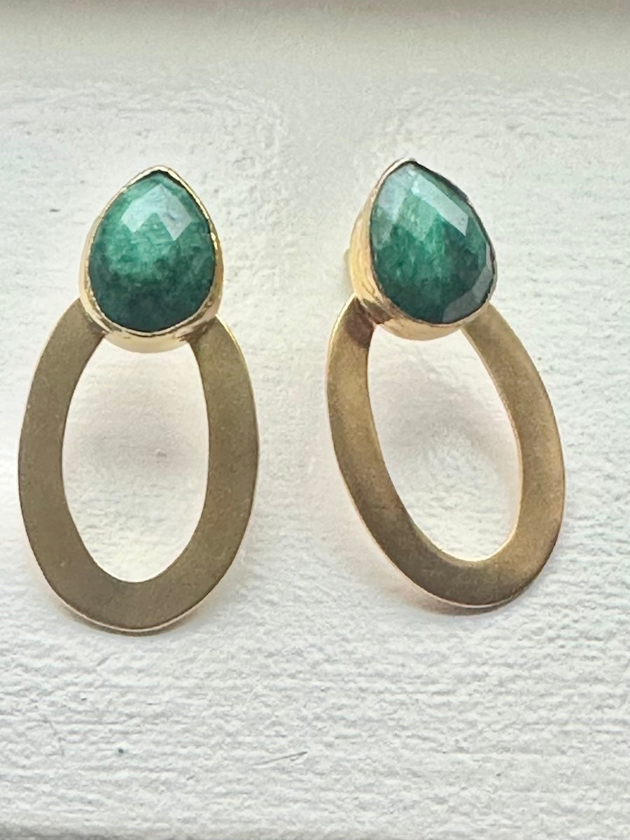 Lale Green Jade Teardrop Hoop Earrings
