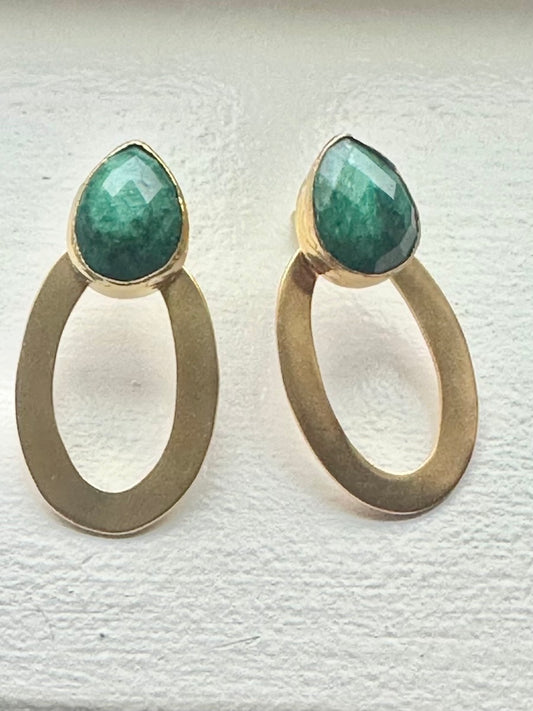 Lale Green Jade Teardrop Hoop Earrings