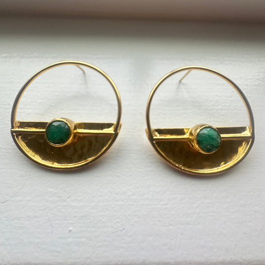 Yarim Ay Green Jade Stud Earrings
