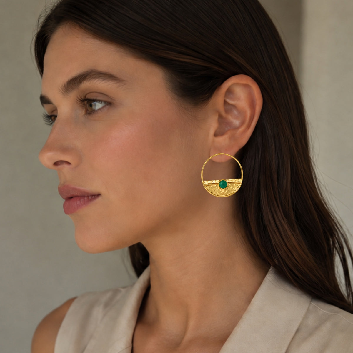 Yarim Ay Green Jade Stud Earrings