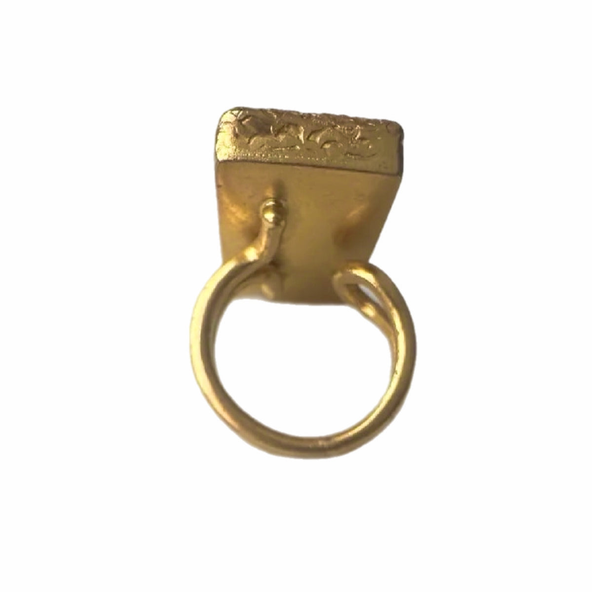 Rectangular gold-plated waterproof gray lapis lazuli cocktail ring back view 