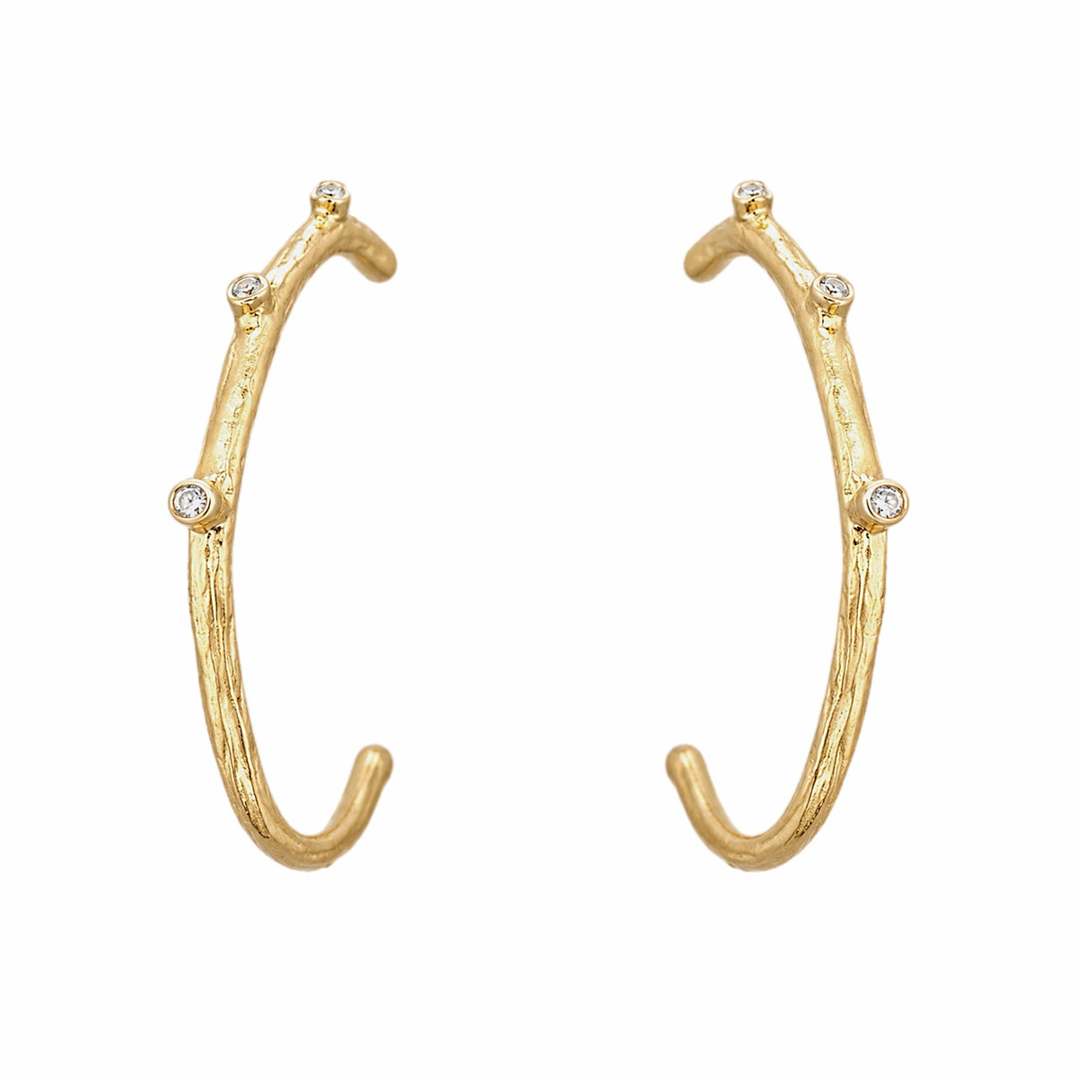Texture finished gold-plated contemporary hoop earrings with cubic zircon accents 