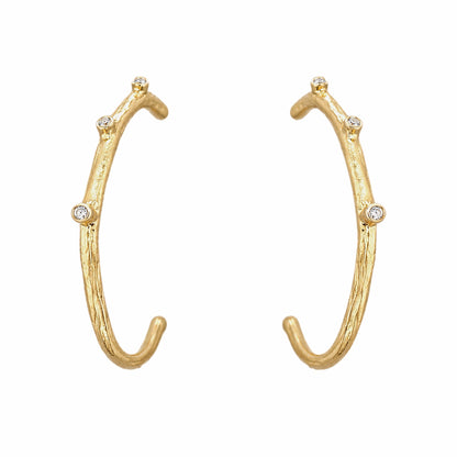Texture finished gold-plated contemporary hoop earrings with cubic zircon accents 